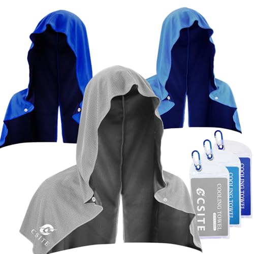 Cooling Hoodie Towels for Neck and Face - Gray/Light Blue/Royal Blue, UPF 50 Sun Protection, Instant Cooling, Soft Breathable Sports Towels