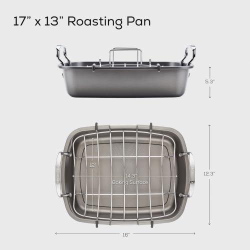 17-Inch x 13-Inch Nonstick Roasting Pan with U-Rack - Heavy Duty Oven Bakeware