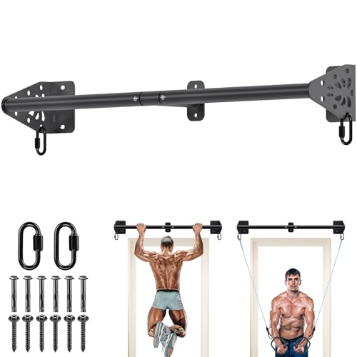 Kipika 32 Inch Wall Mounted Pull Up Bar - Heavy Duty 500 LB Capacity Doorway Chin Up Bar with Resistance Band Hooks for Full Body Workout