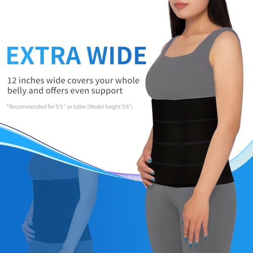Post Surgery Abdominal Binder Support Belt 4 Panel Black 60-75 Inches XL