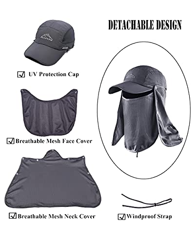 Sun Protection Hat for Men Women UPF 50+ Fishing UV Face & Neck Cover - Dark Grey 7 1/8-7 5/8