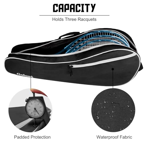 Goloni Tennis Bag for 3-4 Rackets - Water-Resistant Padded Tennis Racket Bag - Black