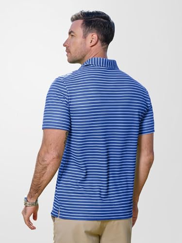 Men's Golf Polo Shirt Dry Fit Short Sleeve Slim Fit Moisture Wicking Casual Collared D Blue Stripes X-Large