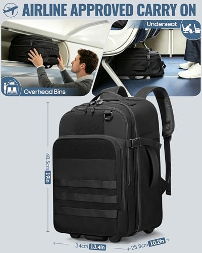 17-Inch Rolling Tactical Laptop Backpack with Wheels for Men, Black