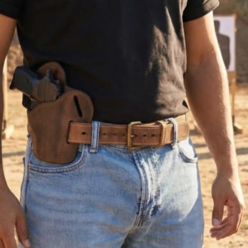 Daltech Force Steel Core Bison Leather Gun Belt 1.5" Brown Distressed, 36 Inch