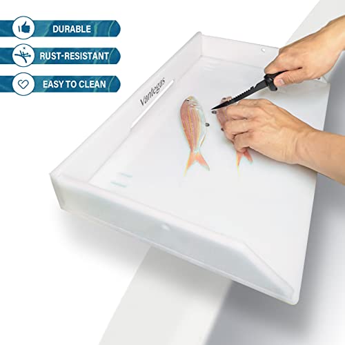 White Boat Fish Cleaning & Bait Cutting Board with Rod Holder & Tools - Marine-Grade PVC