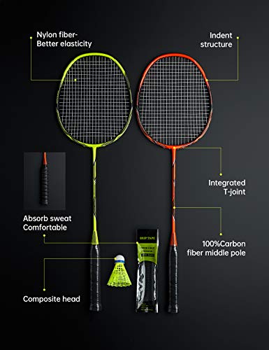 4-Pack Carbon Fiber Badminton Rackets Set - Lightweight Durable Sports Gear