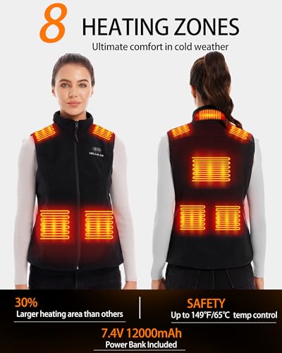 X-Large Black Heated Vest for Women with 7.4V 12000mAh Battery Pack - Fleece Electric Heating Clothing