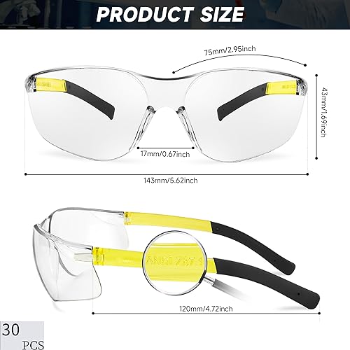 Bulk Safety Glasses for Men – ANSI Z87.1 Protective Eyewear, 30 Pairs – Clear/Gray Lenses, Salfboy