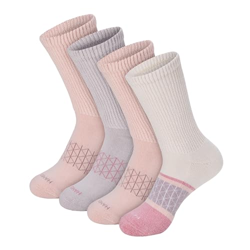 Hanes Women's Non-Binding Crew Socks 4-Pack - Pink, Tan, Green, Cushioned