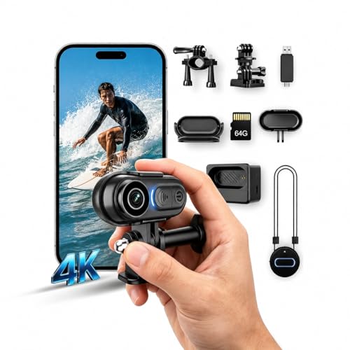 LZQCLUX 4K Mini Body Camera with 64GB, Waterproof Action Cam for Cycling & Vlogging