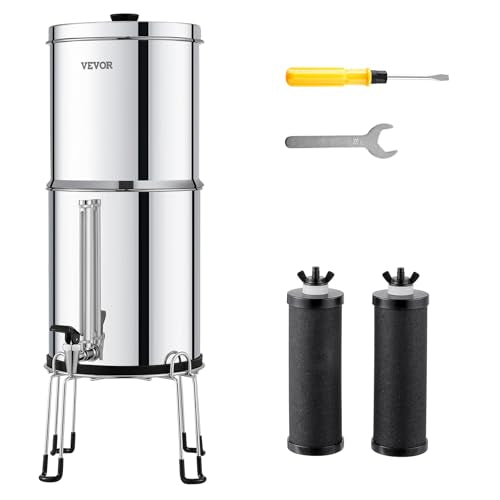 Gravity-Fed Water Filter System 2.25G Stainless Steel Countertop with Water Level Indicator