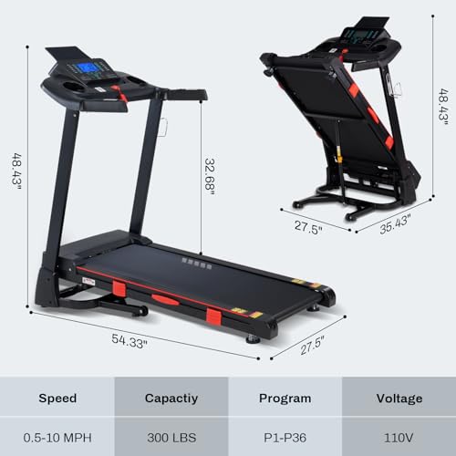 ATEEDGE Foldable Treadmill with 15% Auto Incline, 18-Inch Wide Belt, 350LB Capacity