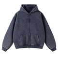 Unisex Double Zip Hoodie Sweatshirt Small Navy Blue Oversized Fleece