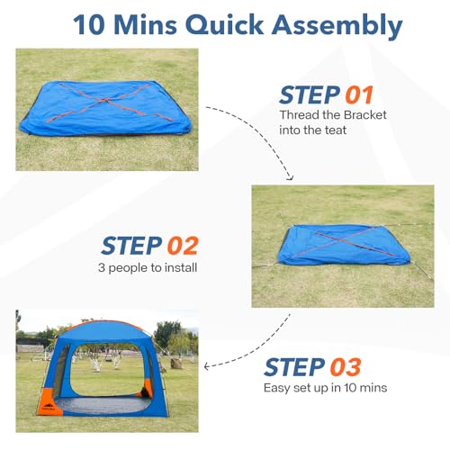 OakPedion 10x10ft Blue & Orange Screen House Tent for Camping, Outdoor Patio Shelter with Floor