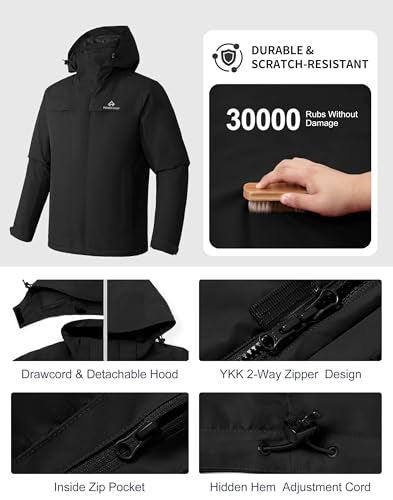 Pioneer Camp Men's Waterproof Hooded Rain Jacket XL Black Lightweight Outdoor Shell