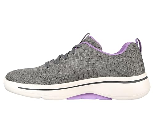 Skechers Women's Go Walk Arch Fit Unify Sneakers Gray/Lavender 8 - Supportive Walking Shoe