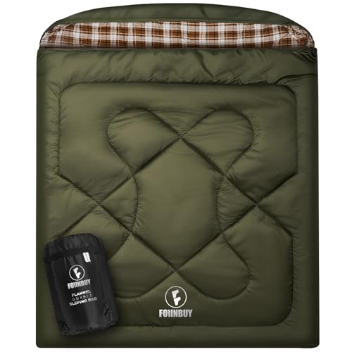 Olive Green Cotton Flannel Double Sleeping Bag for Adults & Couples - 3-Season Comfort
