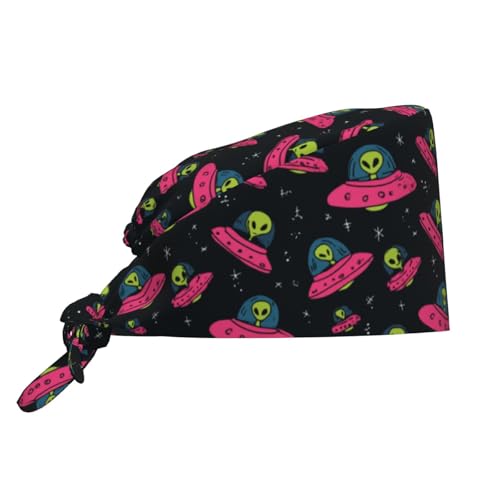 Adjustable Scrub Cap with Sweatband - Breathable Work Hat for Men Women - Alien in Cup