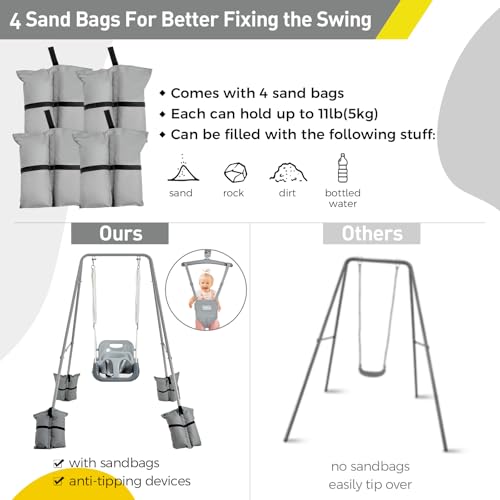 FUNLIO 2-in-1 Baby Jumper and Swing Set with Stand - Grey, Foldable & Safe