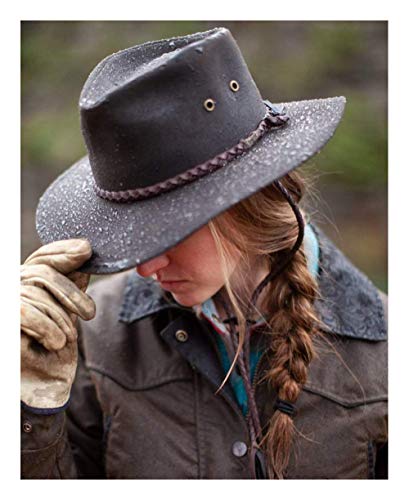 Unisex Western Oilskin Hat - Large Brown Waterproof Breathable Cotton - Outback Trading