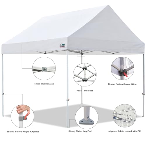 Eurmax 10x10 White Pop Up Canopy Tent with Rolling Storage Bag & Sandbags