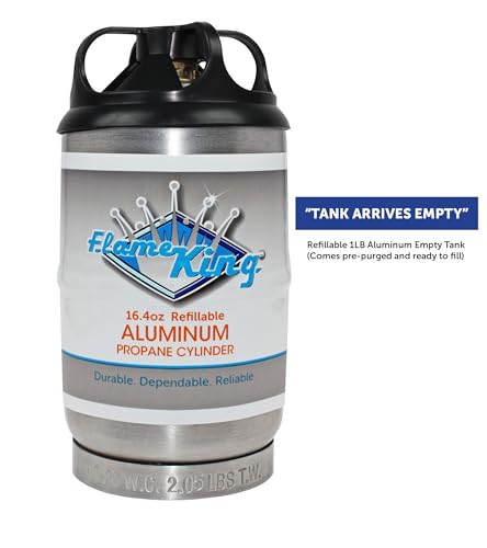 Flame King Aluminum Propane Cylinder Tank 1LB Refillable, Corrosion-Resistant, Camping & Small Appliances