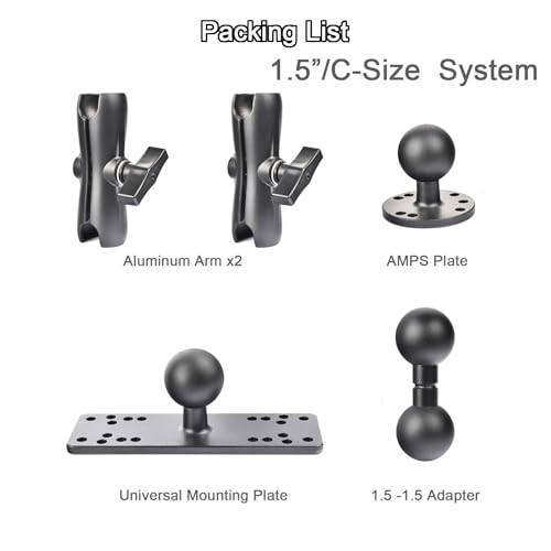VAUBORTTI Aluminum Fish Finder Mount with 1.5'' Ball & 14.76'' Adjustable Arm for Marine Electronics