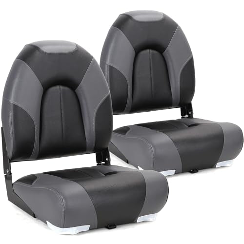 Marine Folding Boat Seats 2 Pack - Charcoal/Black, High Back, Waterproof, Includes Mounting Screws