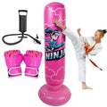 Kids Inflatable Punching Bag - Ninja Pink 67 Inch Kids Boxing Bag with Gloves & Pump