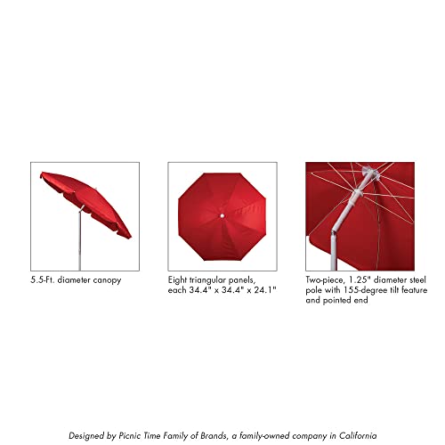 PICNIC TIME NCAA Georgia Bulldogs Outdoor Canopy Sunshade Beach Umbrella 5.5' - Small Patio Umbrella - Beach Chair Umbrella