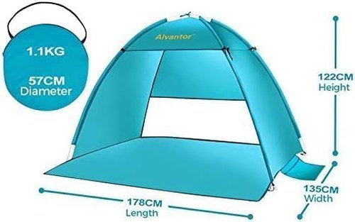 Alvantor® Beach Tent - Automatic Instant Pop-Up Sun Shelter | UPF 50+ Portable Canopy for 2-3 People