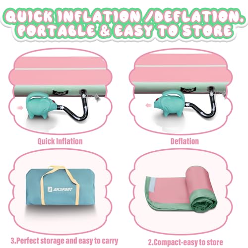 Inflatable Gymnastics Mat Air Track 10ft Pink & Green - Home & Training Use