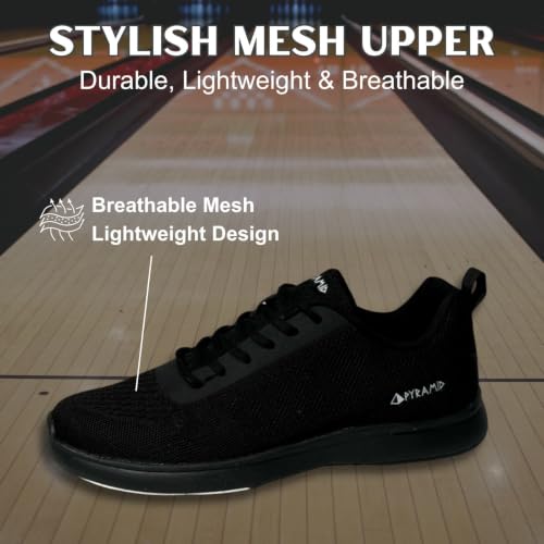 Pyramid Men’s Path Lite Black Bowling Shoes - 12 / Unisex Athletic Fit, Breathable Mesh Upper
