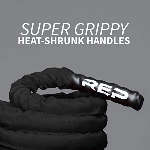 Heavy Battle Rope 30Ft 40Ft 50Ft with Sleeve & Textured Handles – Home Gym Fitness Equipment Variation of BlackWithSleeve 1.5 x 30 ft