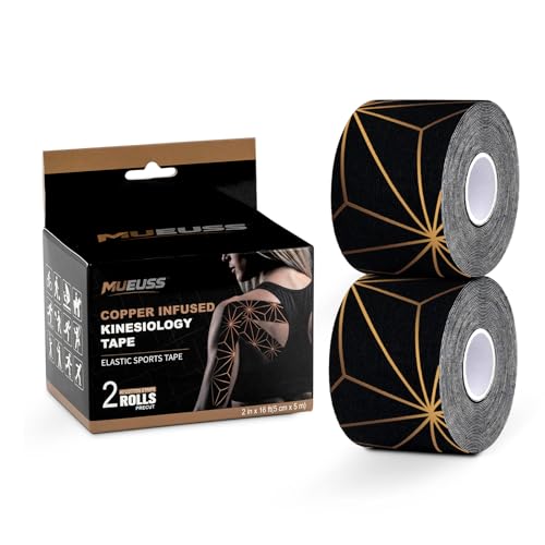 Copper Infused Kinesiology Tape - 40 Precut Water Resistant Strips for Muscle & Joint Support