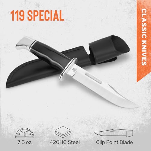Buck Knives 119 Special Fixed Blade Hunting Knife Black/Silver, Sheath, 6-Inch Blade