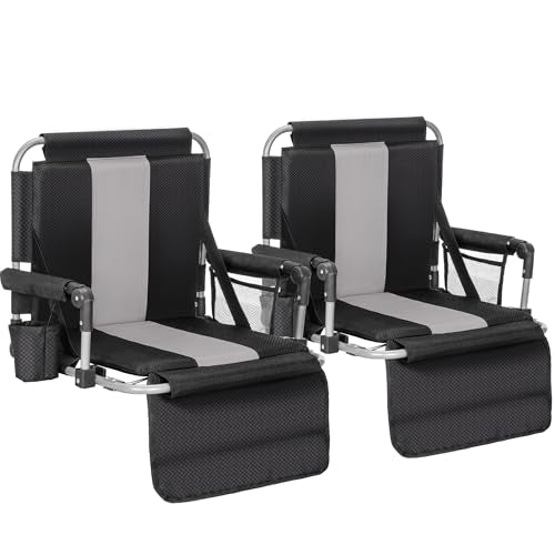 Black & Grey Padded Stadium Seat for Bleachers with Back Support - 2 Pack