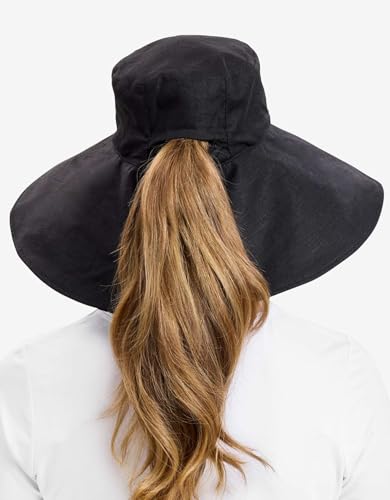 Solbari Women's UPF 50+ Cotton Linen Wide-Brim Sun Hat Small-Medium Black