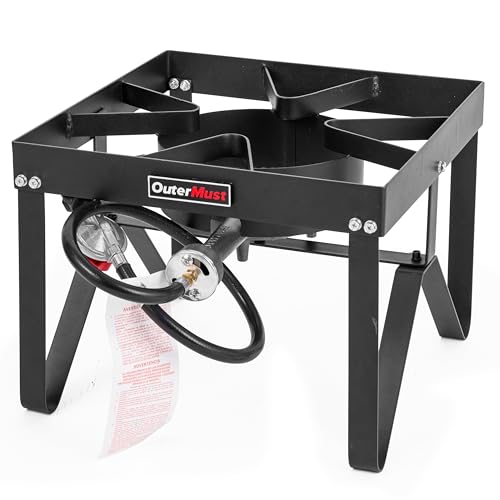 OutdoorMust Single Burner Square Propane Gas Stove with 10 PSI Regulator - Heavy Duty Camping and Cooking