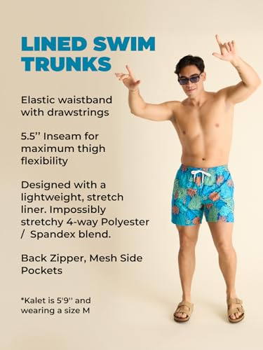Men's Swim Trunks with Boxer Brief Liner - 5.5 Inch, Large Coral Quarrels, UPF 50+