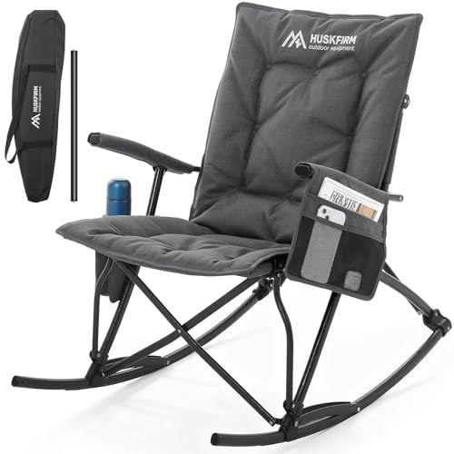 Huskfirm Oversized Folding Rocking Camping Chair - Heavy Duty Black, Grey Variation