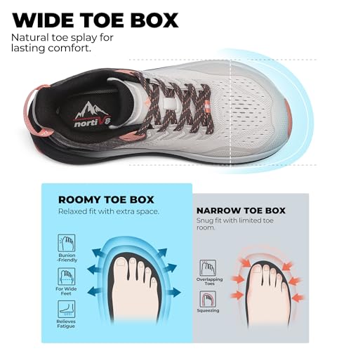 NORTIV 8 Women's Wide Toe Box Trail Running & Walking Shoes - Light Grey Pink, Size 8.5