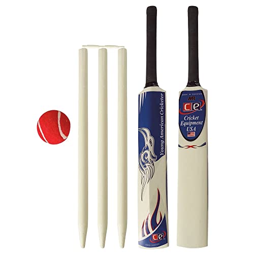Junior Cricket Bat Set Wooden Gift Size 4, 6 Includes Stumps Ball