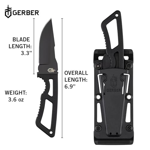 Fixed Blade Survival Knife with 3.3-Inch Drop Point Blade, Stainless Steel, Black Coating