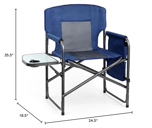 Yestomo Heavy Duty Director's Chair with Side Table & Pockets - Dark Blue/Grey