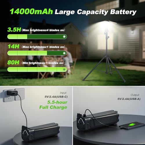 Clemas 8.2Ft Black Camping Light with Remote & Stand, 14000mAh Rechargeable Lantern, 6000 Lumen Portable Tent & Outdoor Work Light