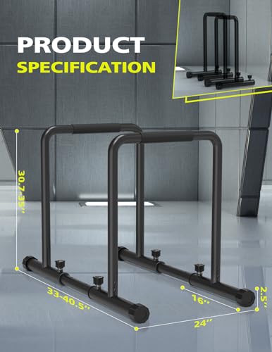 Heavy Duty Adjustable Dip Station - Steel Parallel Bars for Home Fitness, Strength Training