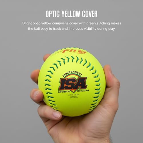 Baden ISA® Slowpitch Softballs 12 Inch Optic Yellow Synthetic Cover, Green Stitching