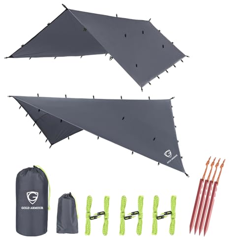 Gold Armour Waterproof Rainfly Tarp for Camping & Hammocks - Gray, 20ft x 14.3ft